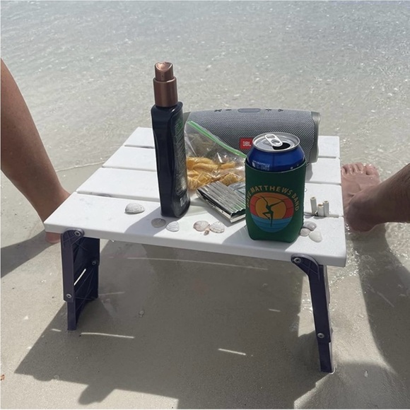 Portable White and Blue Beach Table - Picture 2 of 5